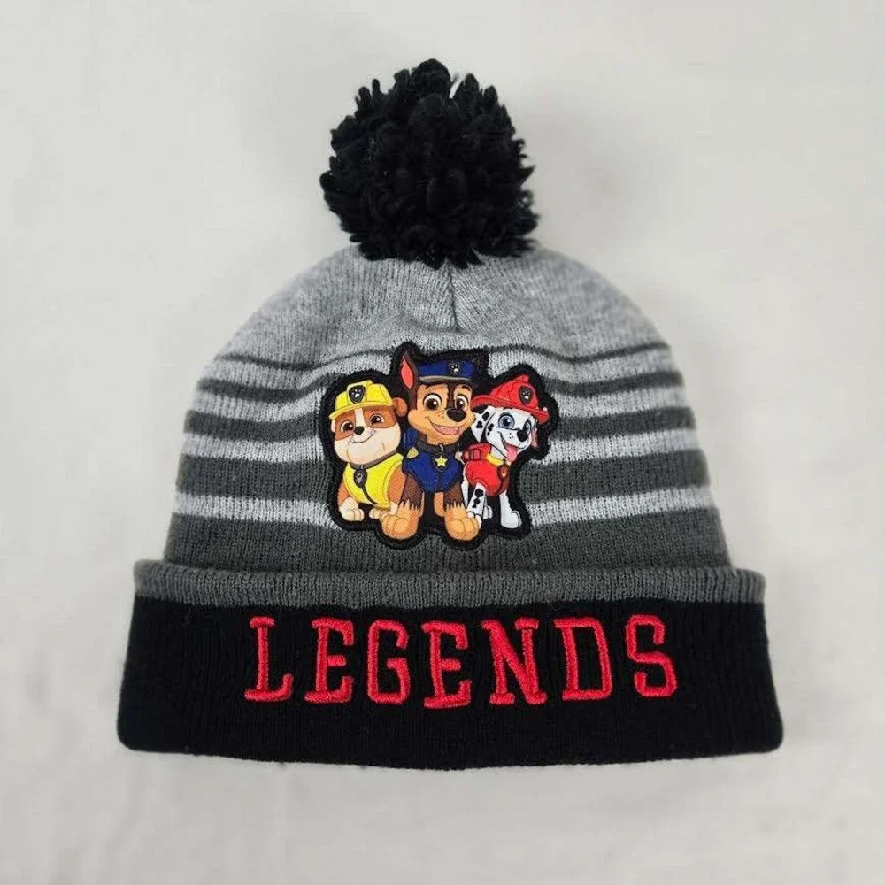 Kids Nickelodeon Paw Patrol Legends Beanie Hat Toddler Gray Black Pom‎